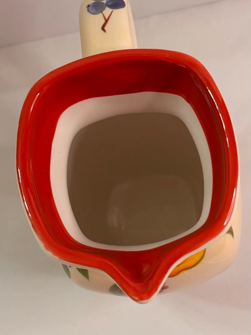 Hand-Painted Ceramic Fruit Pitcher - Cream Exterior with Red Interior - Picture 5 of 10